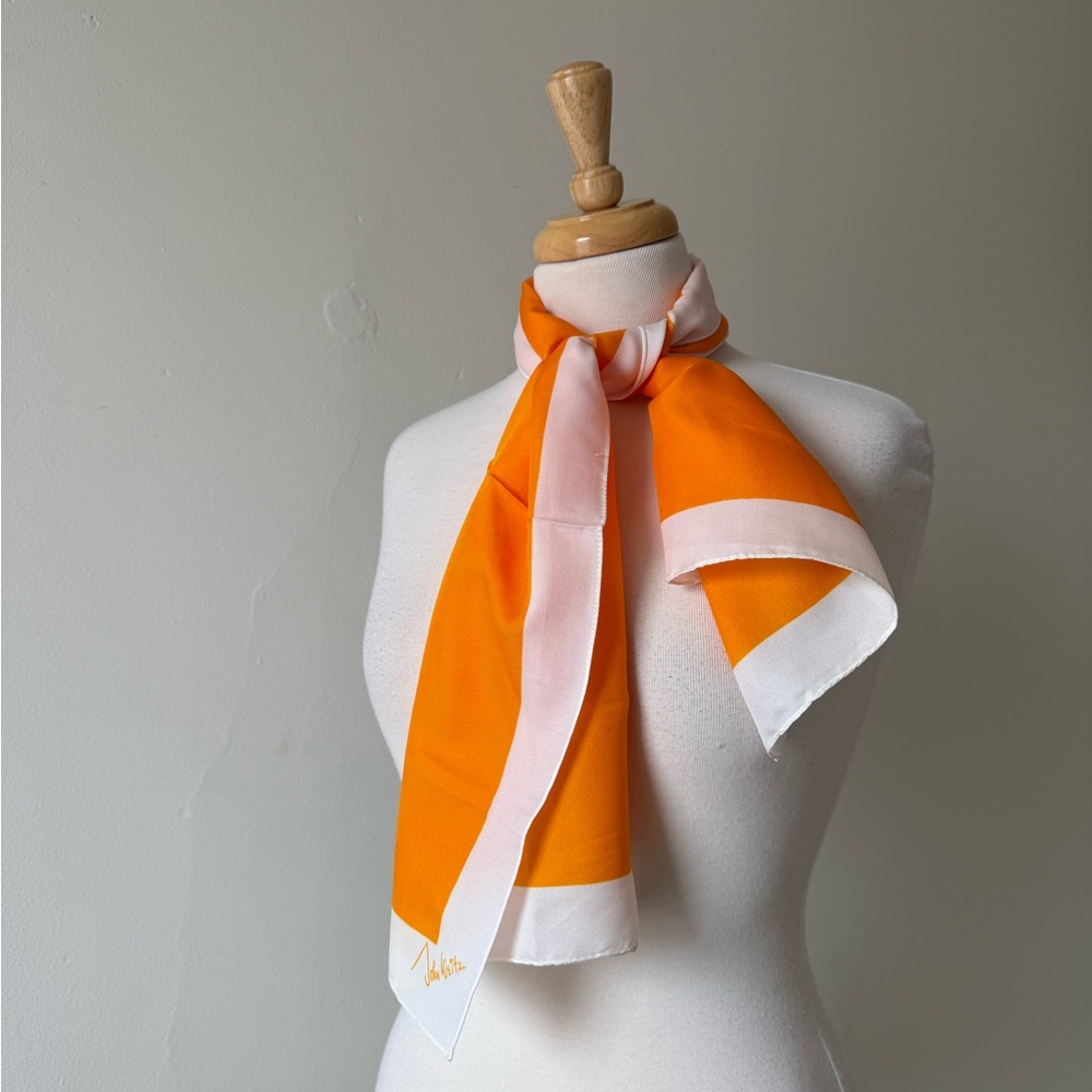 Vintage John Weitz Silk Scarf | Bold Orange & Cream Designer Neck / Hair Scarf